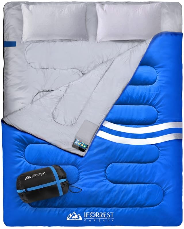 IFORREST Double Sleeping Bag for Adults - 2 Person Cold Weather 3-4 Seasons Camping Bed Extra-Wide Warm -