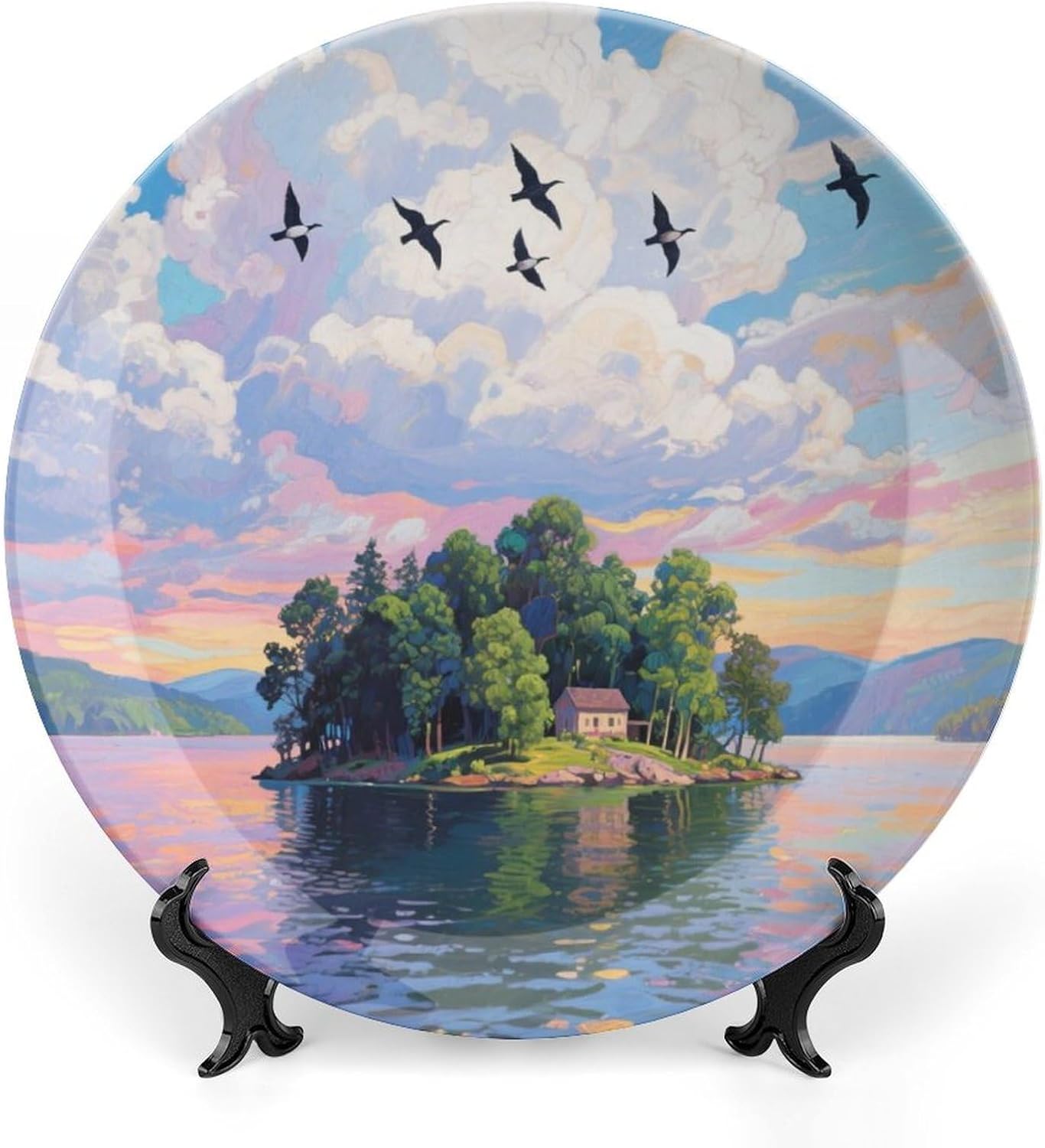 Bone China Decorative Plates Seagull Island Ceramic Decorative Plate Wall Decor with Display Stand Ceramic Ornaments for Wall Hanging Decoration