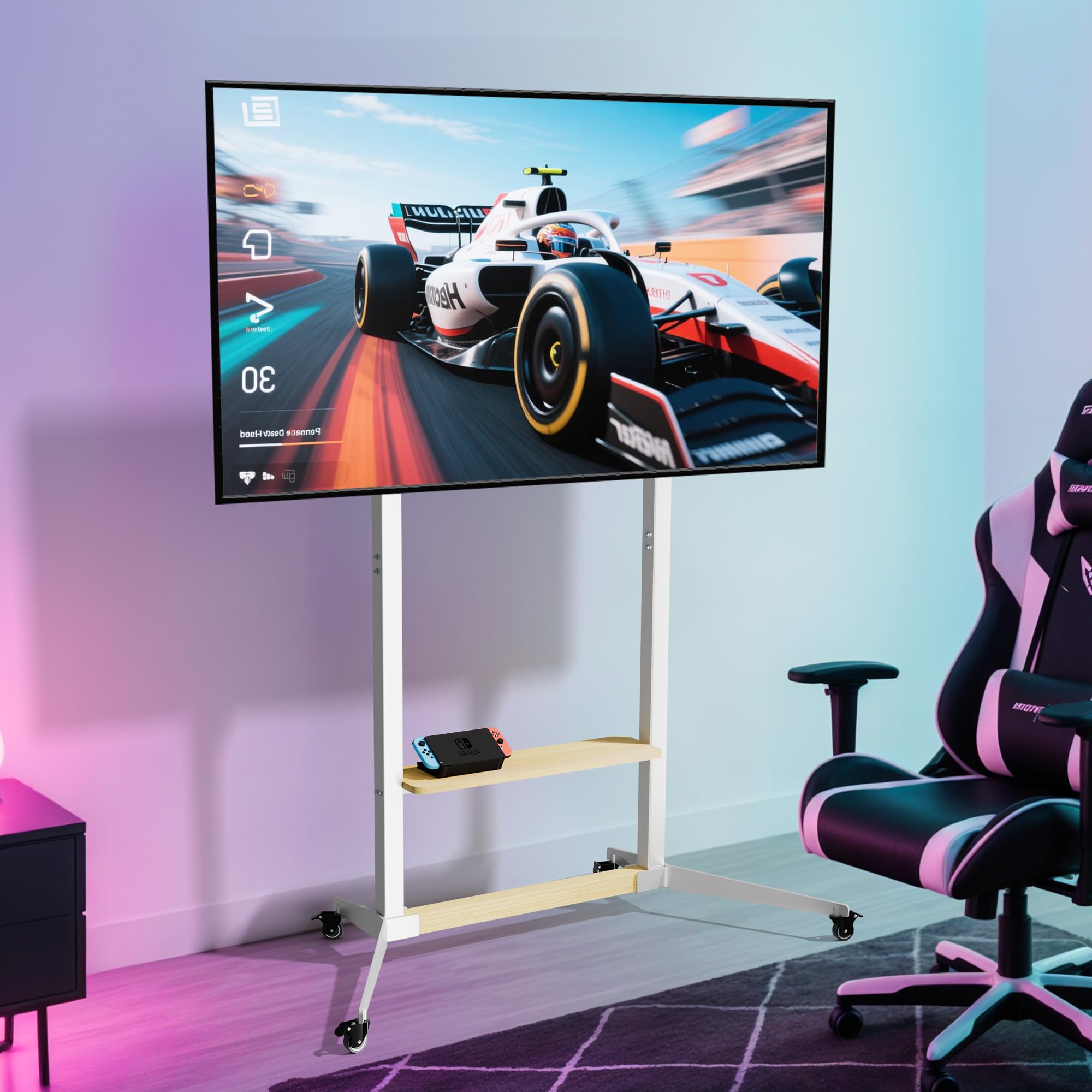 UNHO Soporte de TV con Ruedas Móvil : Soporte de Pie para LCD/LED para Televisiones 40-100 Pulgadas, Ajustable en Altura, MAX VESA 800x600mm, con 4 Ruedas Bloqueables y Estante, Carga Máx 100kg