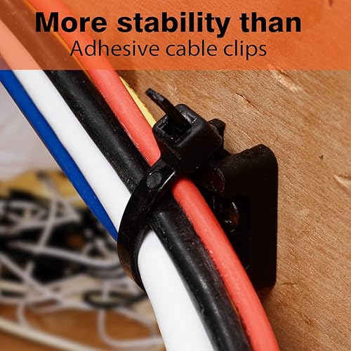 Miniatura 6 de 75 bridas para cables con base de sujeción para cables de 6 pulgadas y 0.19 pulgadas y tornillo de acero inoxidable, clips organizadores de cables
