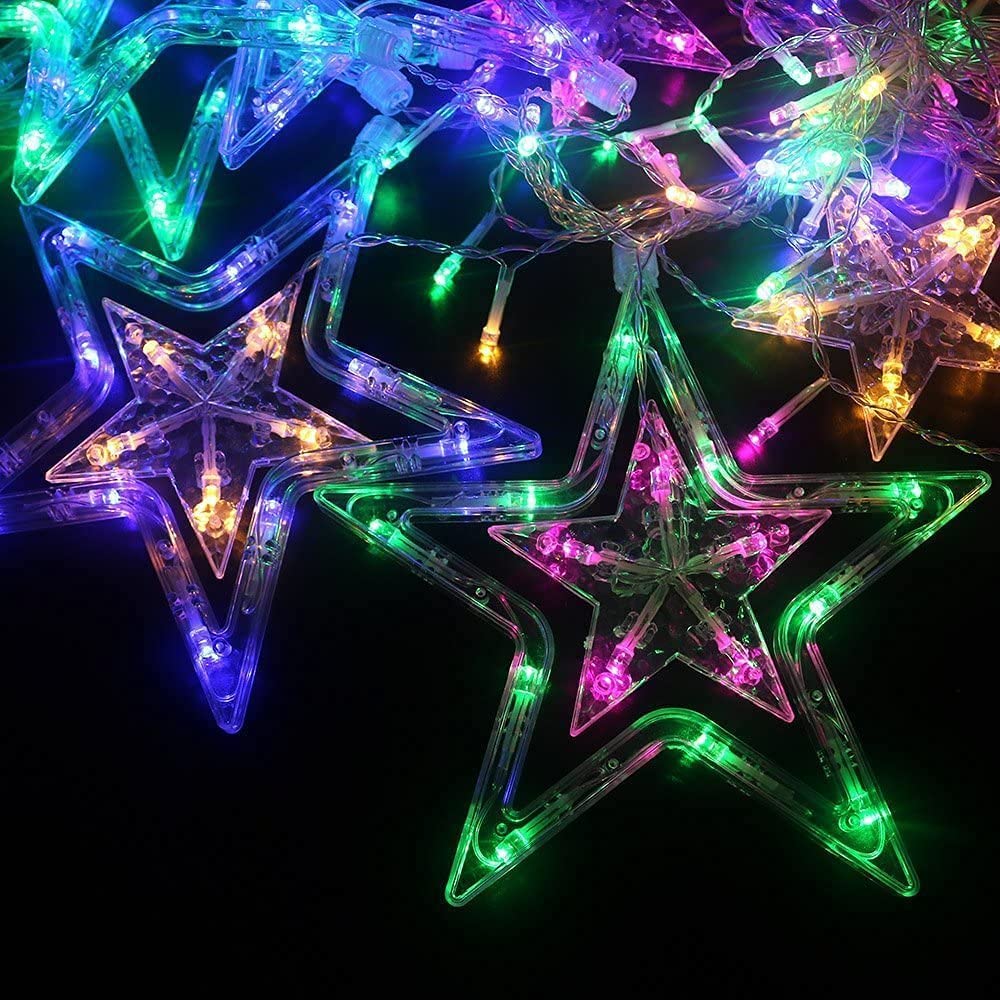 Solar Lichtervorhang Aussen, 2.5M*90cm 12 Sterne 138 LED Lichterkette Fenster Vorhang Weihnachtsbeleuchtung 8 Modi Wasserdicht Dekoration für Innen Außen (Mehrfarbig)
