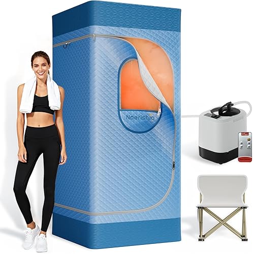 Sauna Box, Upgraded Portable Sauna for Home 5Layer Waterproof,3L 1200W Steamer,9 Levels,Dual YKK Zippers,Big Folding Chair,99 Mins Timer,Remote Control,Steam Sauna Room Personal Saunas Tent,Light Blue