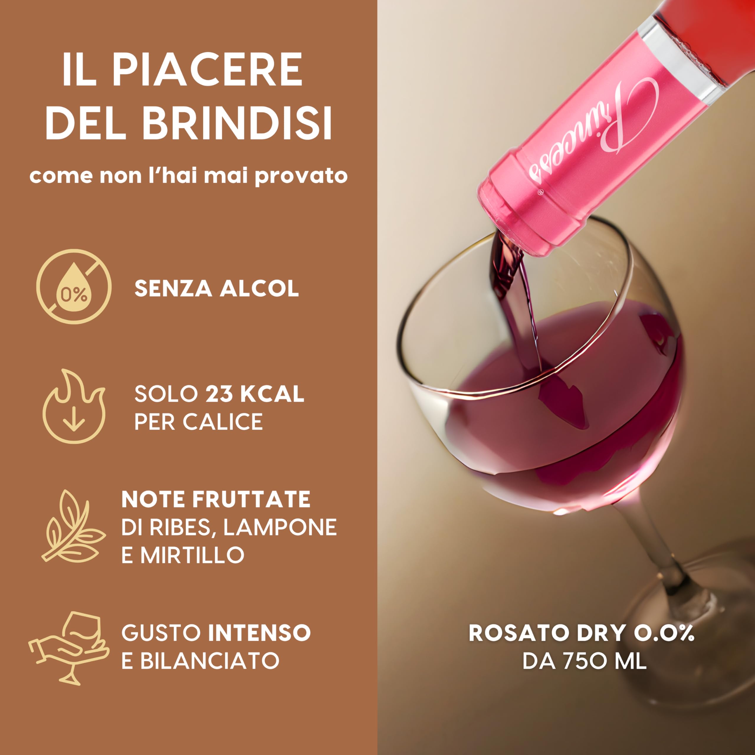 ALTERNATIVA Rosato Dry Analcolico 0.0% - Dealcolato Italiano Senza Alcol - Ideale per Celebrazioni e Regali - Bottiglia da 750ml Alcool Free