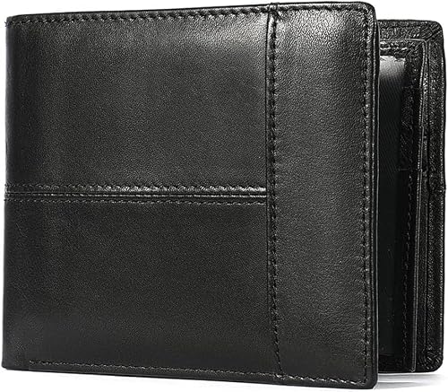 YINGWDA Wallet for Men, Large Capacity Genuine Leather Bifold RFID Blocking Wallet with Coin Pocket, Zipper Pocket Inside,14 Card Slots, Back pocket, ID Window & 2 Cash Pocket (Black)