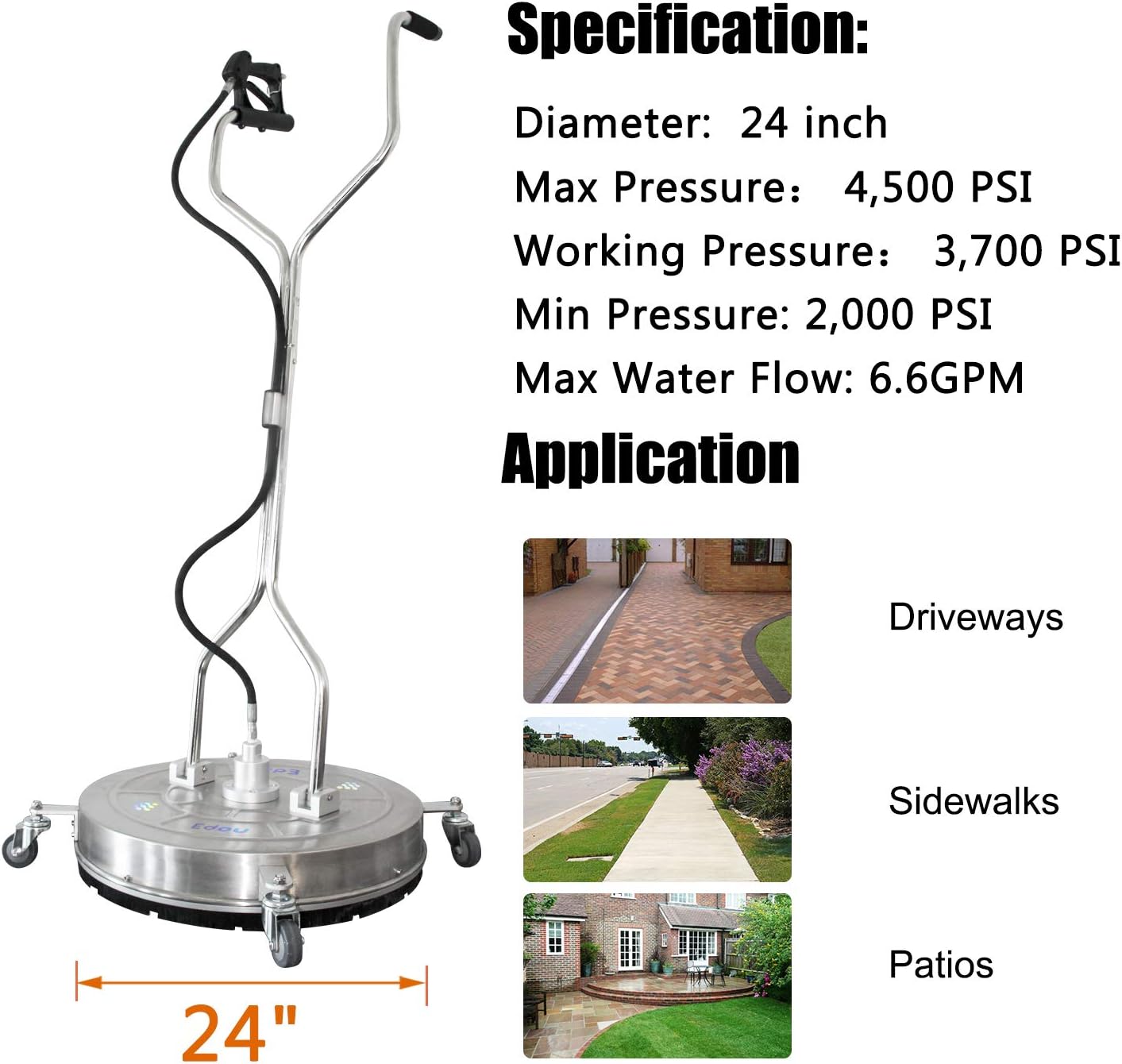 Uр Tо 40% оƒƒ EDOU 24'' Pressure Washer Surface Cleaner Attachment Power Washer Accessory with Dual Handle,Trigger Gun,4 Castors and Stainless Steel Housing Nеw Prоduсt EDOU 24'' Pressure Washer Surface Cleaner Attachment Power Washer Accessory with Dual Handle,Trigger Gun,4 Castors and Stainless Steel Housing