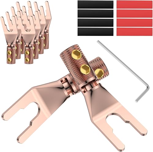 Miniatura 9 de Tertullus 8 conectores de pala de altavoz, cobre puro, chapado en rodio, adaptador de bloqueo de tornillo de 45 grados, enchufes de espada
