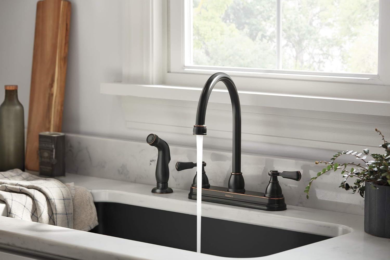 Peerless P2865LF-OB Elmhurst Two-Handle Kitchen Faucet with Spray Deck-Mount, Oil-Rubbed Bronze