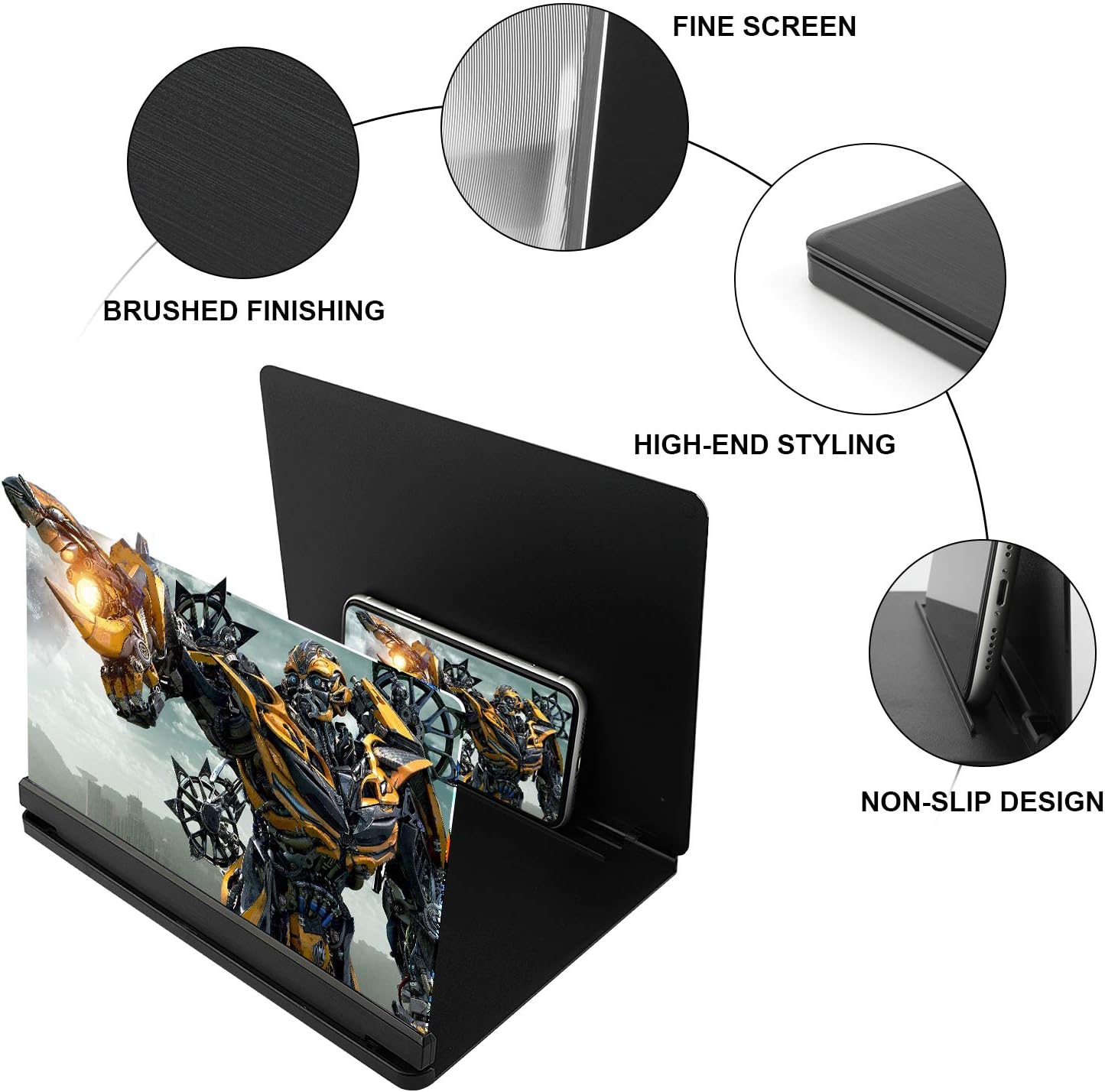 12'' HD Phone Screen Amplifier for Smartphone - dnswez 3D Mobile Phone Magnifier Projector Screen for Movies and Videos, Foldable Phone Stand with Screen Amplifier - Compatible with All Smartphones