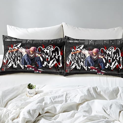 Miniatura 4 de Juego de ropa de cama de decoración de hip hop, para adolescentes, monopatín, cultura callejera, juego de funda de edredón para niños, adolescentes,