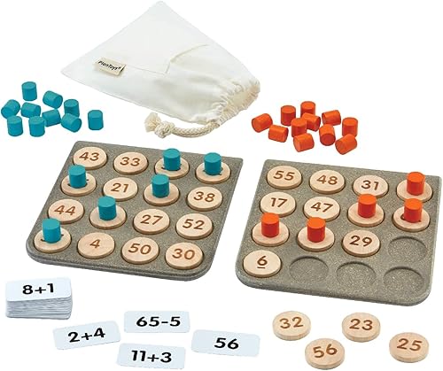 PlanToys Juego de bingo de matemáticas de madera para juego de números inspirado en Montessori  Matemáticas tempranas, conteo y actividad de