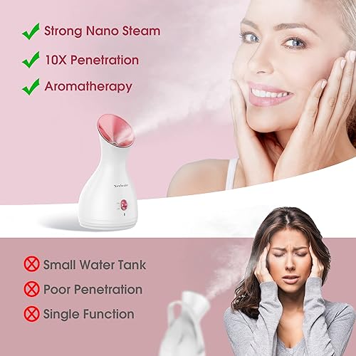Vista 47 de Newbealer Vaporizador facial, mini vaporizador facial de aroma, humidificador facial de niebla caliente nano iónico para limpieza profunda facial