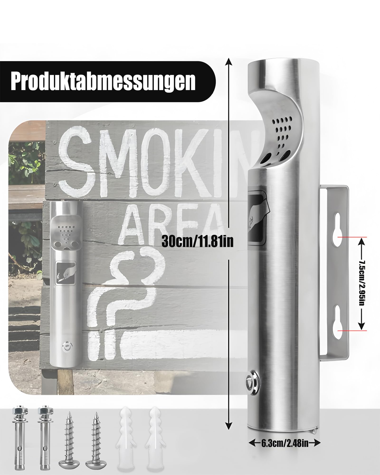 Posacenere da parete in acciaio inox per esterni: posacenere a parete esterno 30 x 6,3 cm per KTV Lobby Mall Hotel Ascensore ingresso