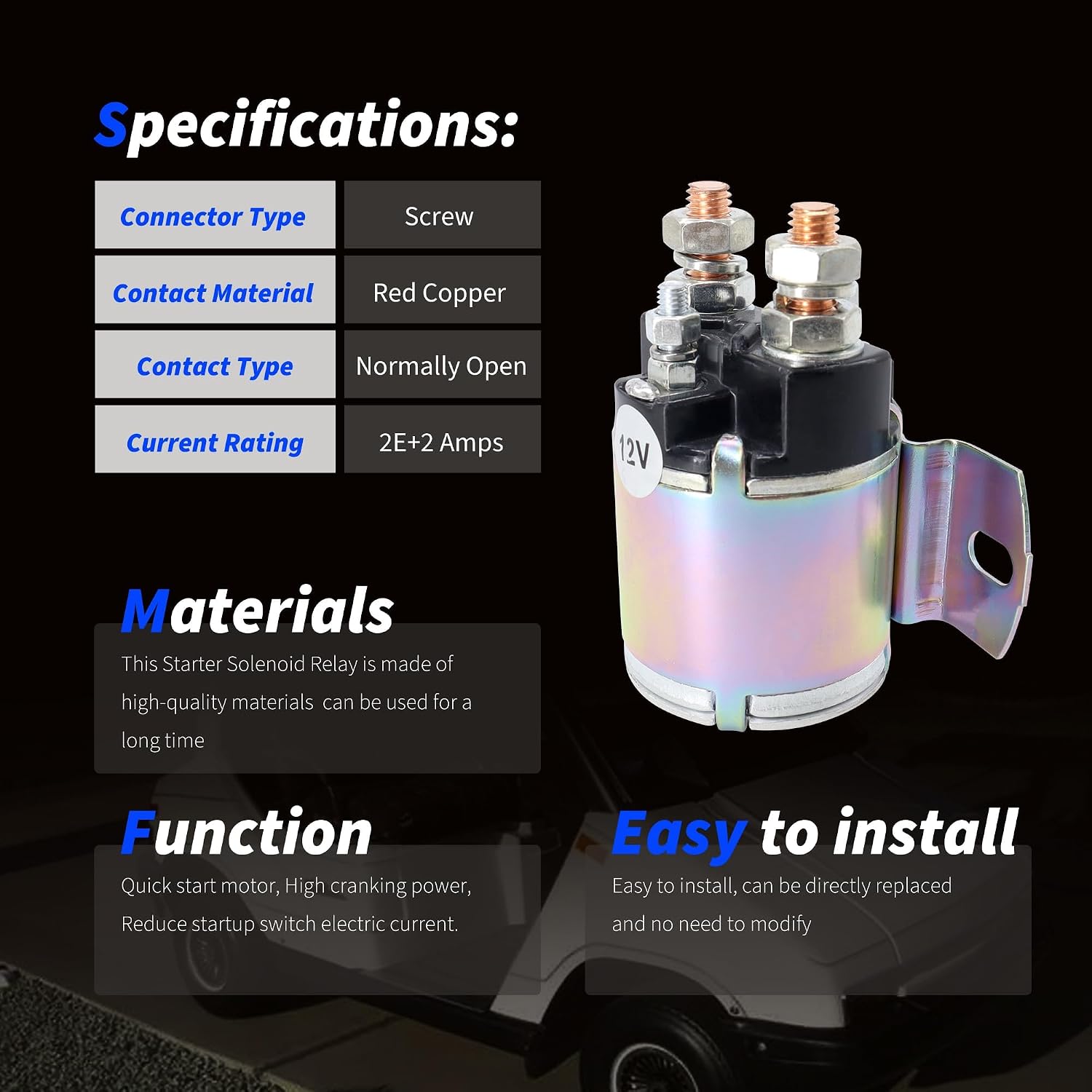12V Starter Solenoid Relay Compatible with 985 1986 1987 1988 1989 1990 1991 1992 1993 1994 1995 1996 1997 1998 1999 2000 2001 2002 Yamaha G2 G8 G9 G11 G14 G16 G20 Golf Cart Gas 4-Cycle JF2-H1950-00