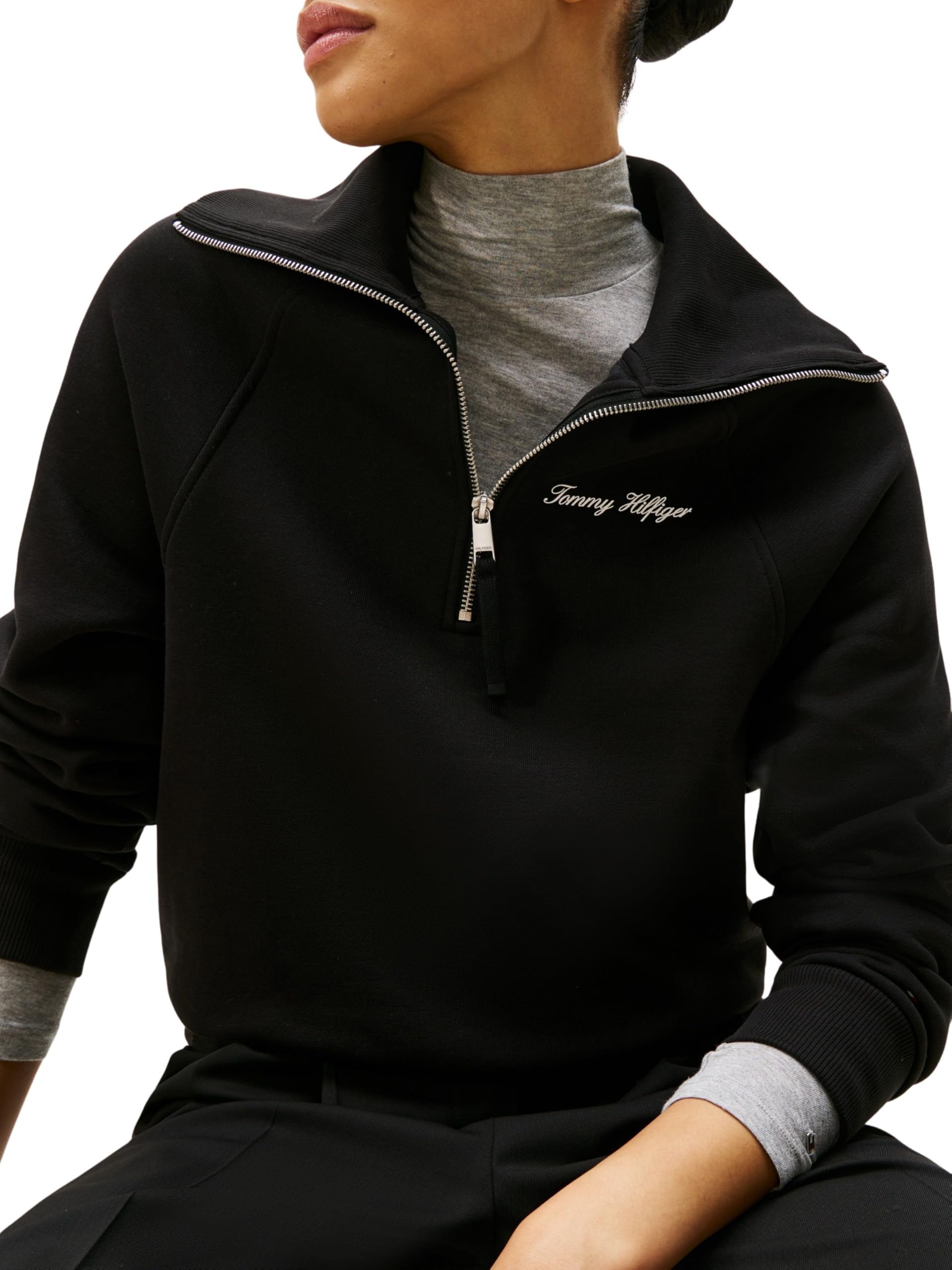 Tommy Hilfiger Sweat Zippé Femme Classic Script Fleece Demi-Fermeture Éclair