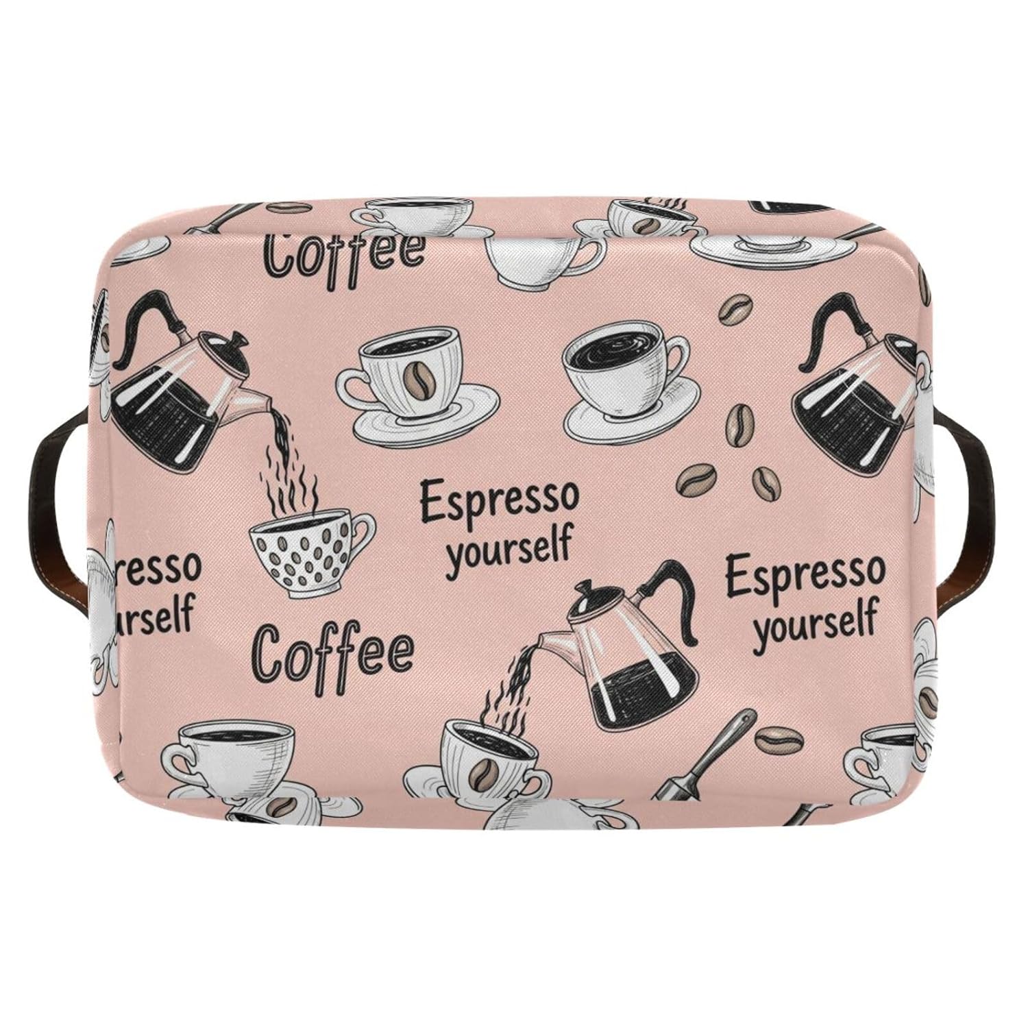 Coffees Pink Pattern Rectangular Storage Bin Basket with Handles - Organizer Bin for Books Laundry Basket for Pets Playroom Clothes