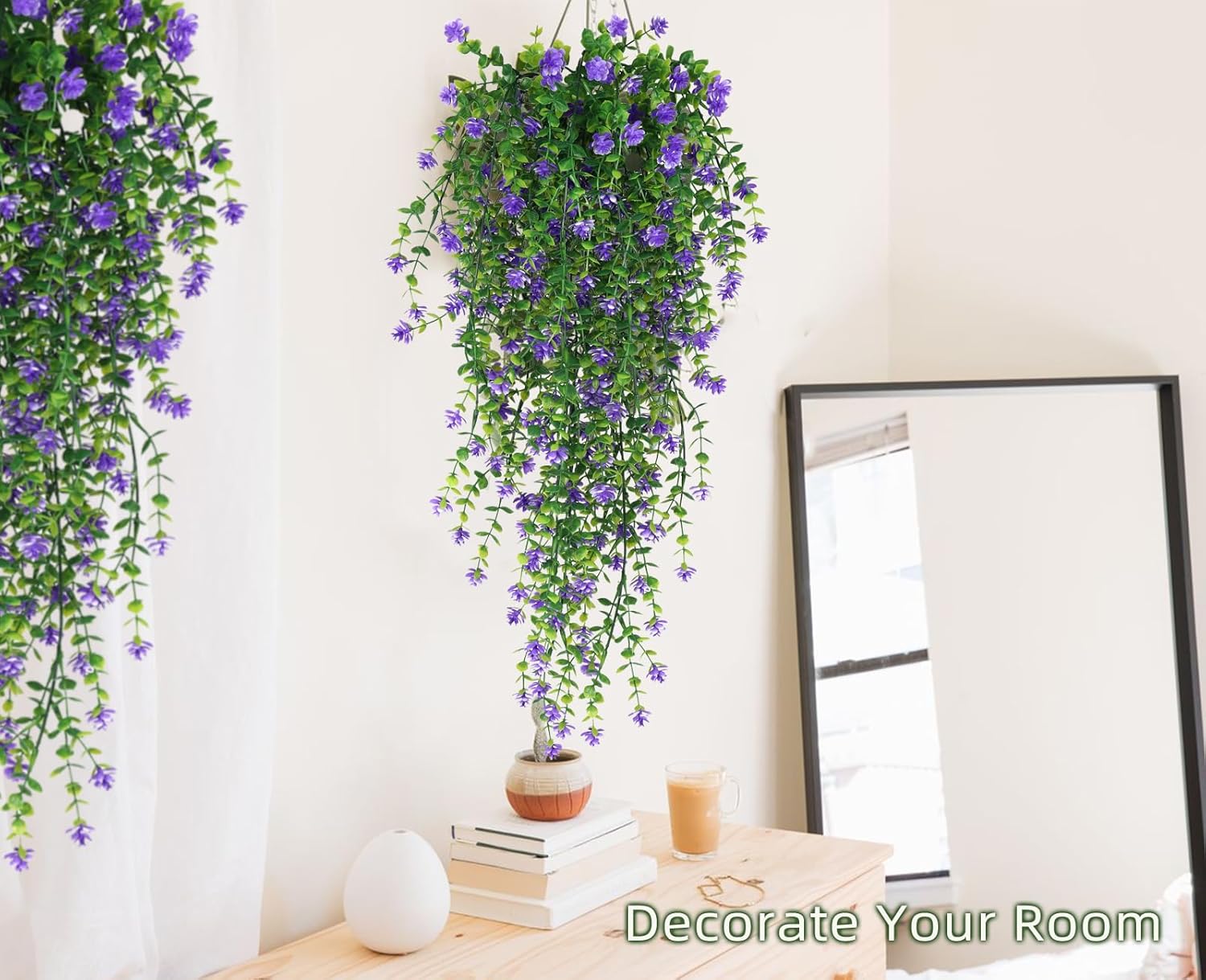 RECUTMS Vine Plant Fake Ferns Plants Large Faux Artificial Hanging Plants Wall Plants Artificial Hanging Plants Outdoors Fake Hanging Plant Greenery Vine for Outdoor Plants Decor 3 Pcs(Purple) - Image 4