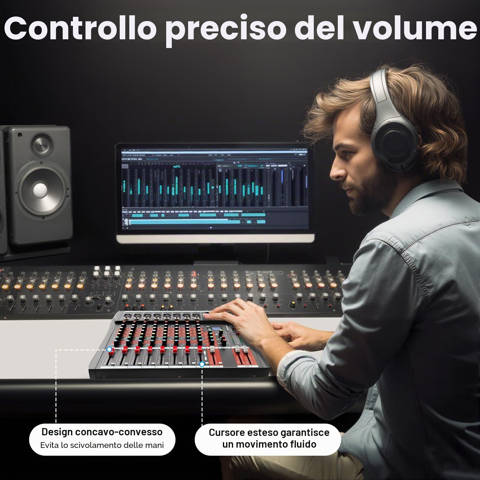 Mixer professionale a 8 canali, mixer audio, mixer audio professionale a 8 canali, mixer con Bluetooth, indicatore LED, alimentazione phantom da 48 V, alloggiamento in metallo, colore nero