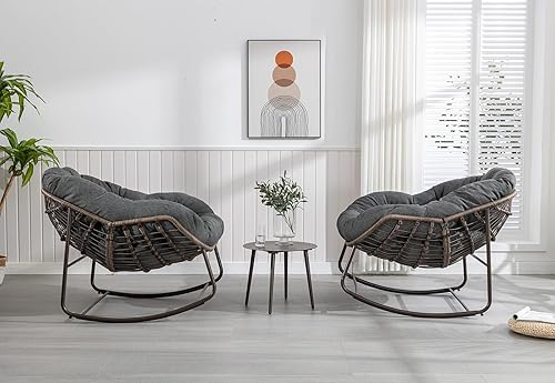 Miniatura 29 de Mecedora para exteriores, silla mecedora de huevos de mimbre de gran tamaño, para interiores y exteriores, cómoda silla mecedora con cojín grueso