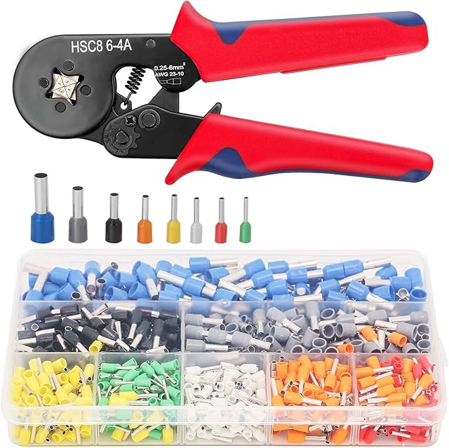ColdShine Ferrule Crimping Tool Crimper Plier Set Wire Crimper Plier Set 0.25-10mm² AWG23-10 Self-adjustable Cable Ratchet Wire Crimping Pliers with 800PCS Wire Terminal Crimp Connectors