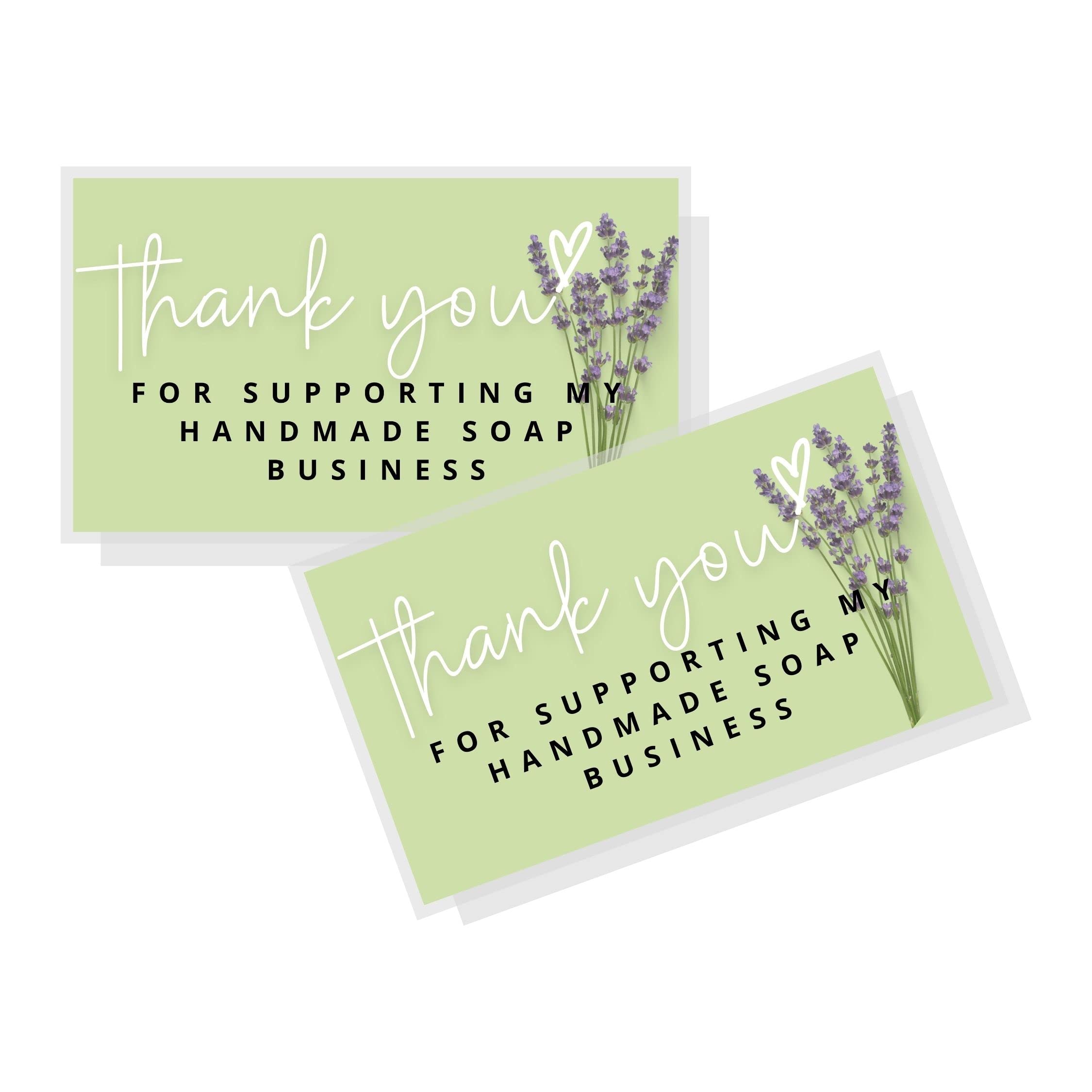 Thank You For Supporting My Handmade Soap Business | 50 Pack | 2 x 3.5” inch Business Card | Handmade Soap Supplies | Green Card With Lavender Design