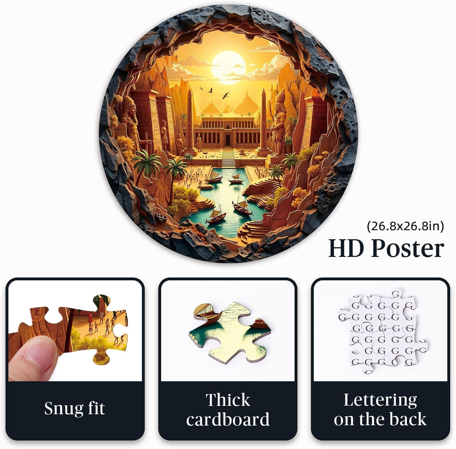 1000 Piece Puzzle for Adults, Sunset Palace Landscape Round Jigsaw Puzzle, 3D Visual 26.6 x 26.6in 1000 Pieces Puzzles for Adults, Gift for Friends Family, Wall Art Home Decor