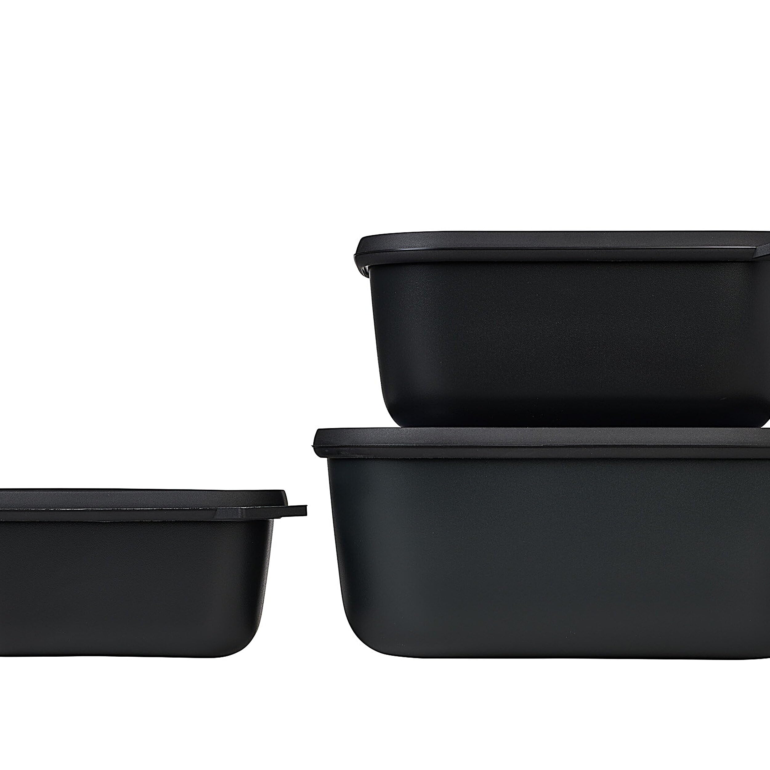 Mepal – Multi Bowl Cirqula 3-Piece Set – Food Storage Container with Lid - Suitable as Airtight Storage Box for Fridge & Freezer, Microwave Container & Servable Dish - 750, 1500, 3000ml - Nordic black