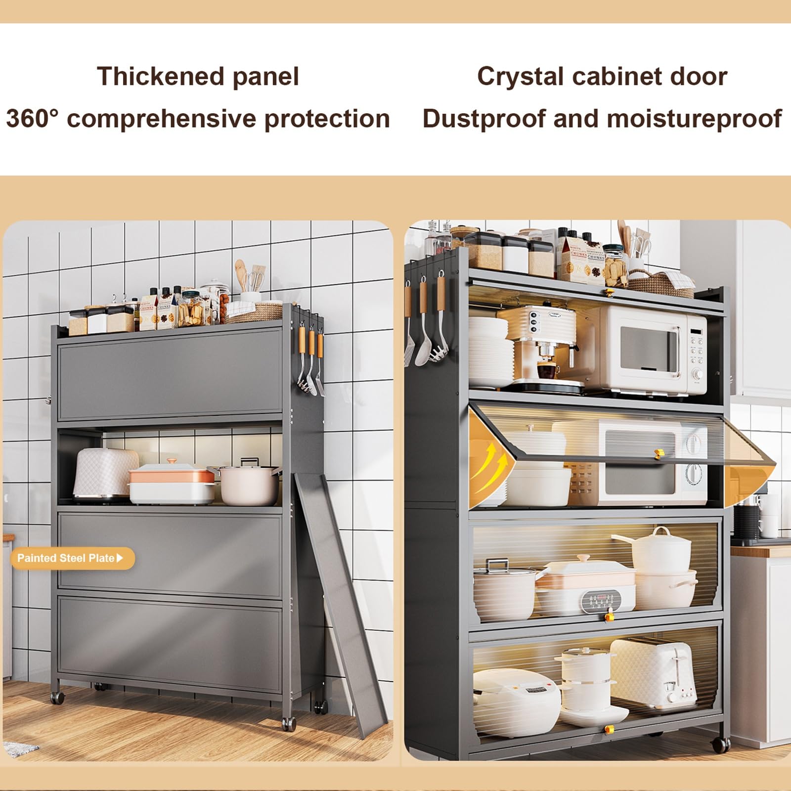 Generisch Weißer Küchenschrank – Vielseitiges Bäckerregal mit Mikrowellenregal, transparente Türen mit Klappschalter, perfekt für Zuhause, Büro, Speisekammer – 80 cm