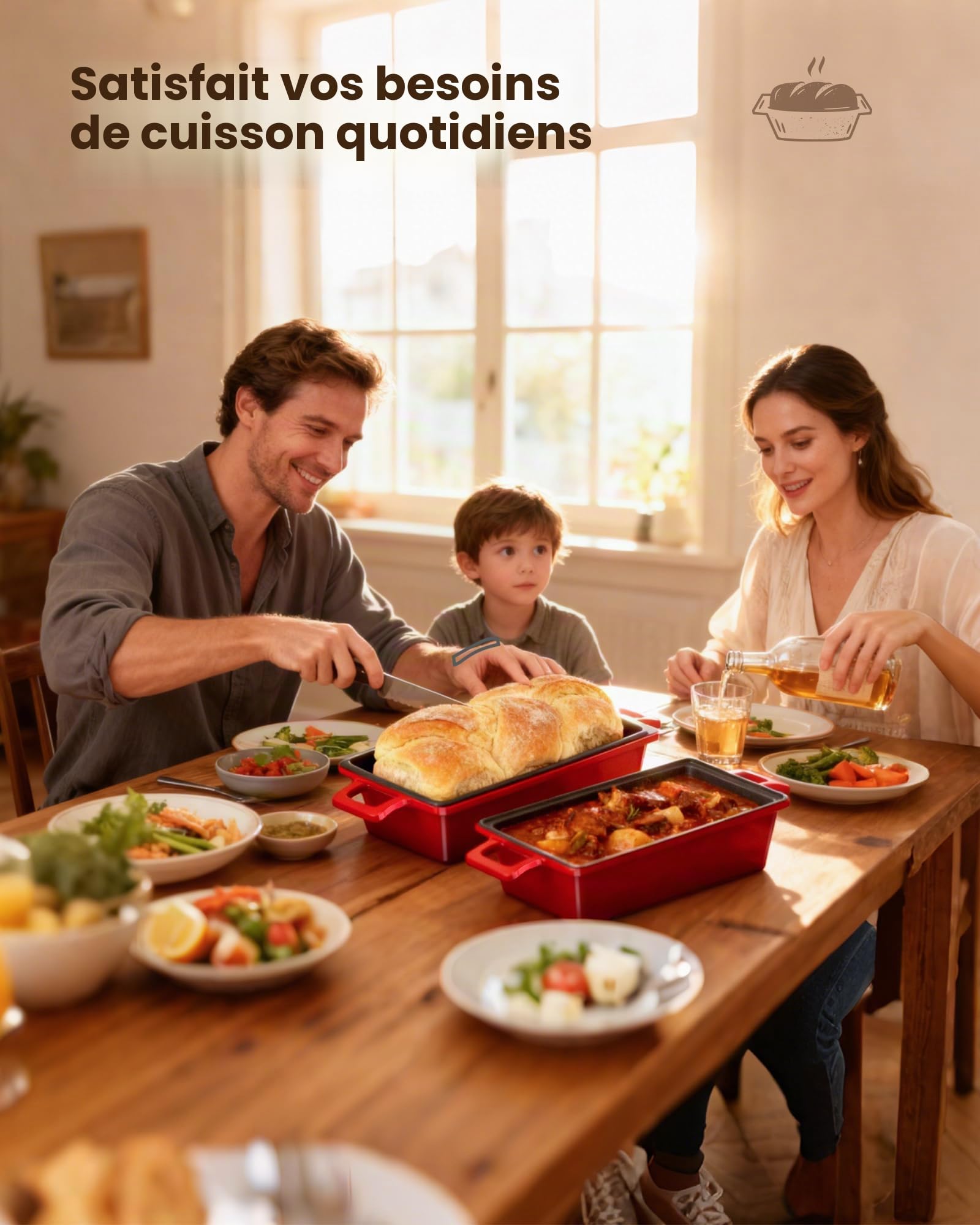 iHomara Moule à pain avec couvercle, 21 cm casserole en fonte pour cuire la pâte, 2-en-1 plaque ou récipient, allant au four
