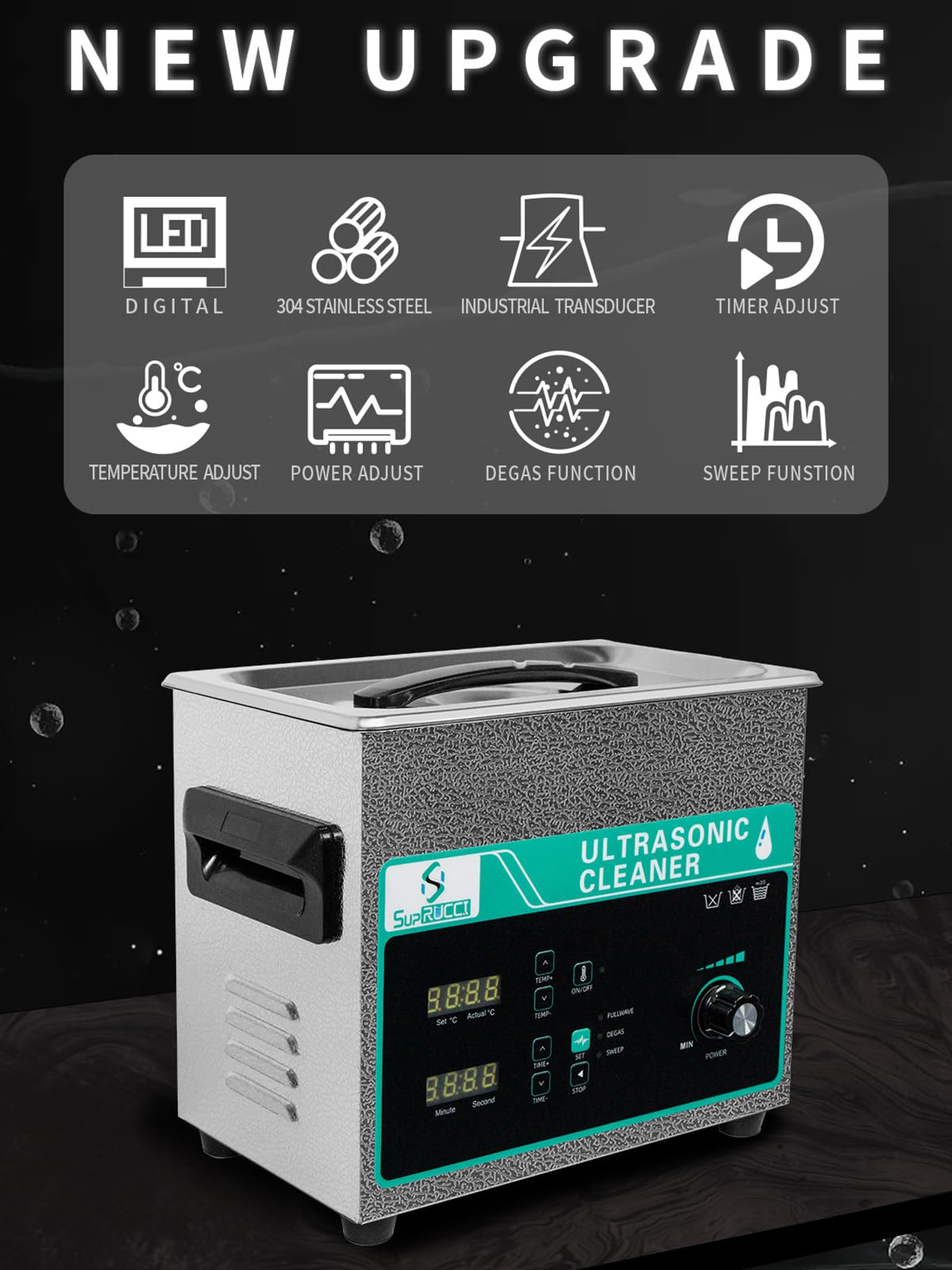 Limpiador ultrasónico de 3 litros con potencia ajustable y barrido, limpiador ultrasónico de 120 W, temporizador digital y calefacción, limpiador de piezas muy fuerte para