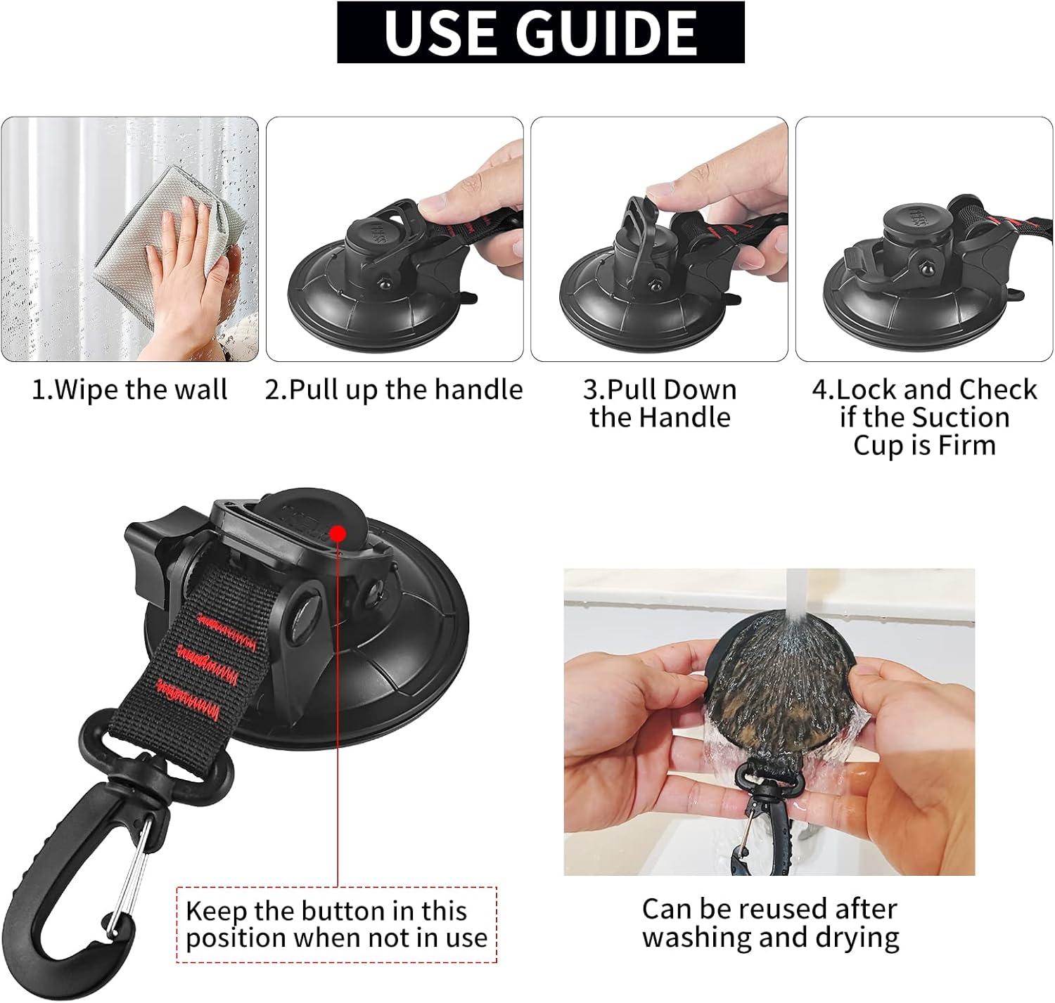 Vashly Heavy Duty Suction Cup Anchor 4pcs Strong Suction Cups with Hooks and 4pcs Tarp Clips Deavy Duty Lock Grip for Tie Down Car Awning Boat Camping Trap