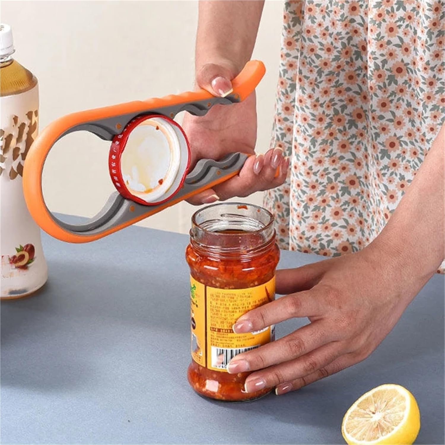 4-in-1 Manual Stainless Steel Jar and Bottle Opener, Multi-Use Kitchen Tool for Lids, Cans, and Caps, Home Bartender Accessory