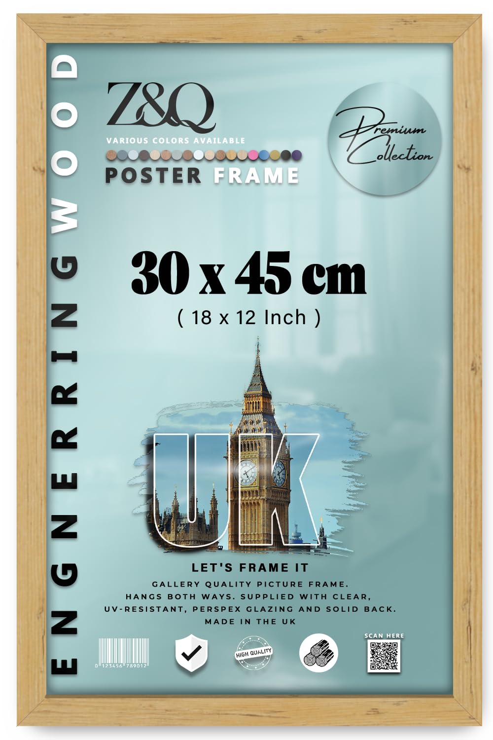 Z&Q - Elegant Eton Wood (30 x 45 CM) Poster Frame | Portrait/Landscape Display 18 x 12 Inch Picture Frame Ideal for Art and wall Décor [ Pine ]
