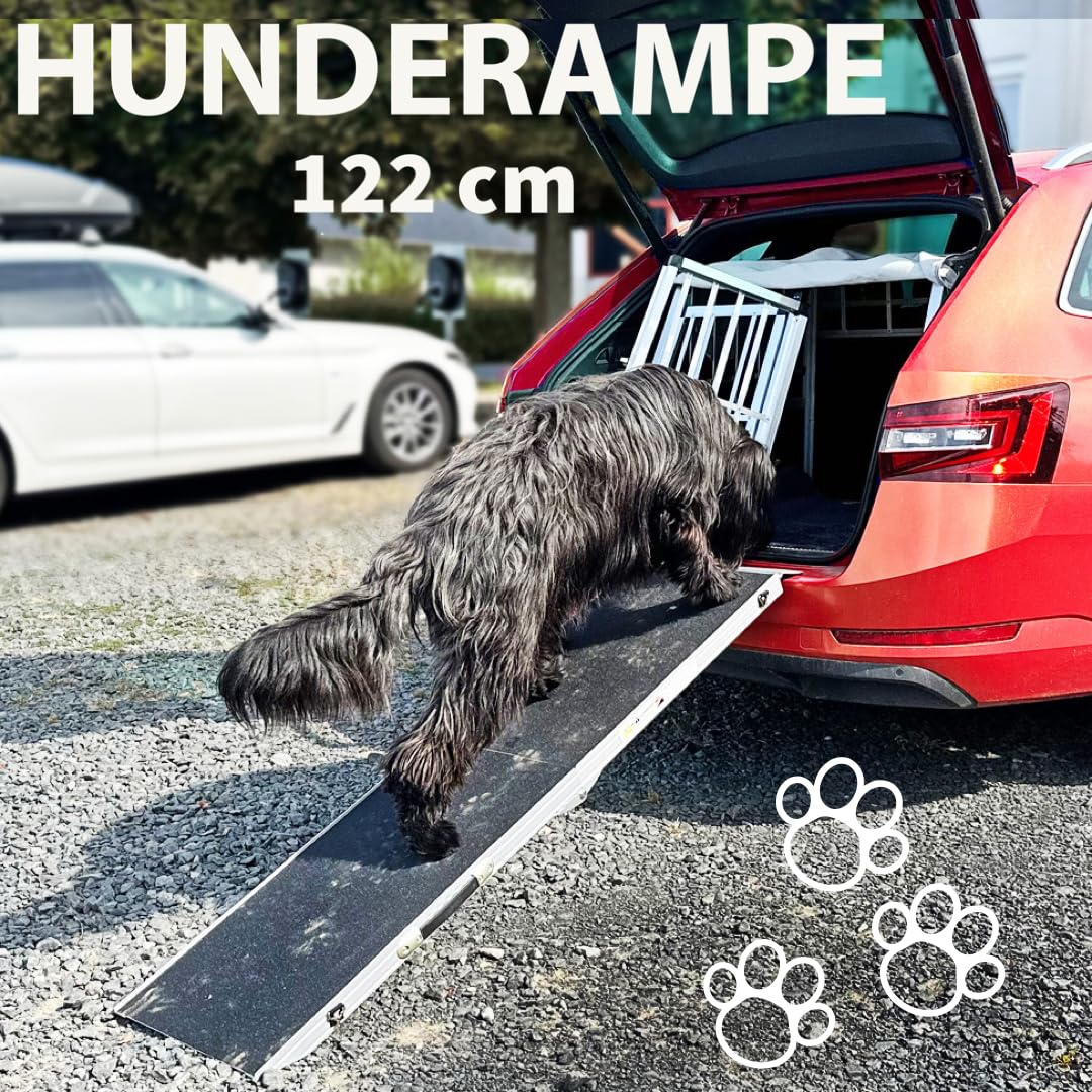 Petigi Hunderampe Hundetreppe Auto Kofferraum Treppen Rampe Einstiegshilfe für Hunde Klappbar Aluminium Auswahl Längen 5 cm Belastbar bis 150 kg