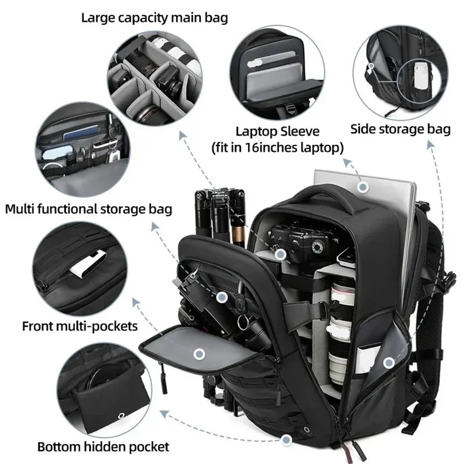 Zaino Fotografico Borsa for fotocamera reflex Zaino integrato for computer con separazione digitale a secco e umido di grande capacità a prova spruzzi d'acqua