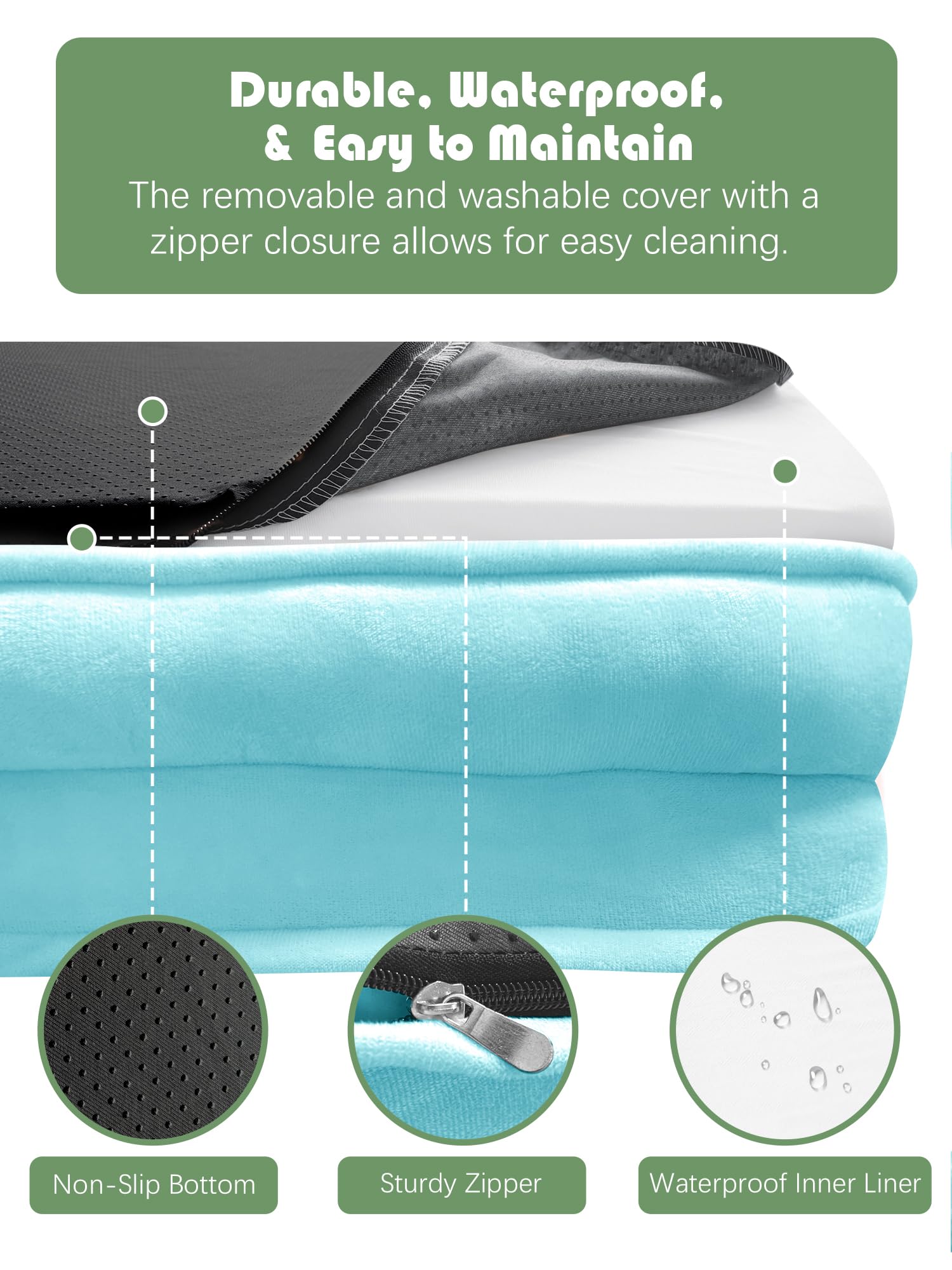 Spotted Play Orthopedic Dog Bed with Sides - Sofa Beds for Medium Dogs, Supportive Foam Pet Couch Bed with Washable Removable Cover, Waterproof Lining and Non-Slip Bottom, Ice Blue - M view 6