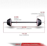 TrainHard 20 kg súlyzó szett rugós zárakkal, 140 cm hosszú barbell rúd edzéshez 3