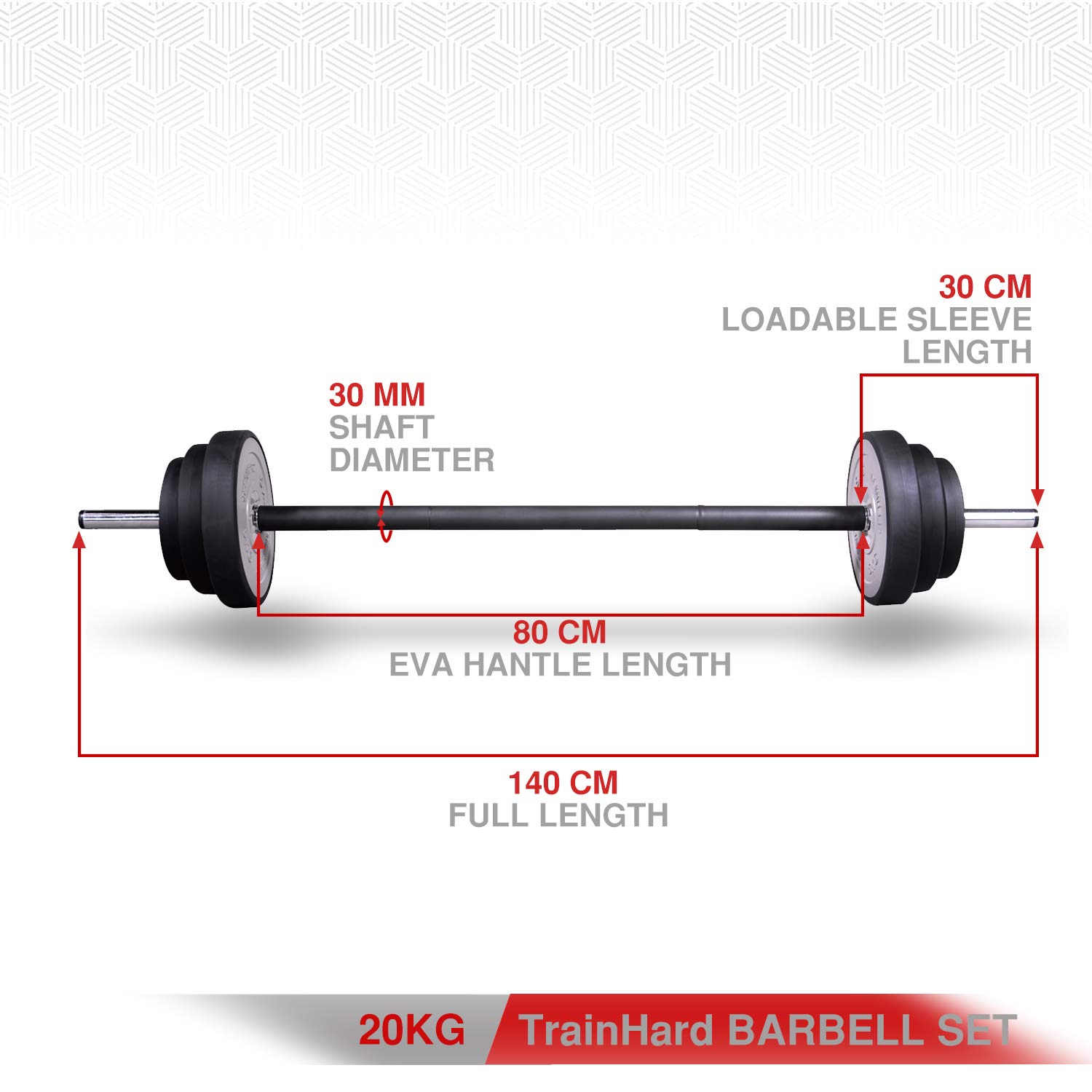 TrainHard 20 kg Hantelset mit federgeschlossenen Hantelstangen inklusive 6 Hantelscheiben, 140 cm Langhantelstangen, Gewichtheben, Fitness-Krafttraining, Nackenschutz, Rutschfestigkeit und Schutzboden