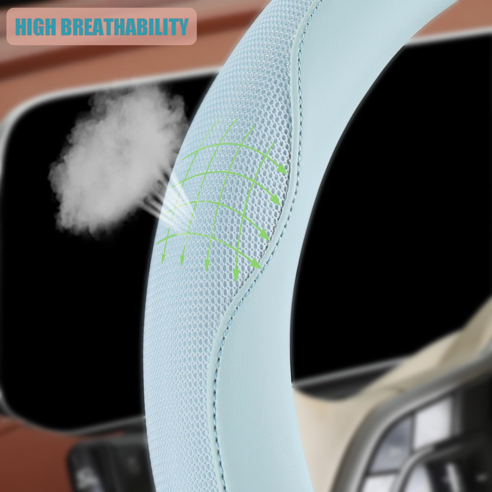 Funda azul para volante de cuero napa y tejido de seda helada