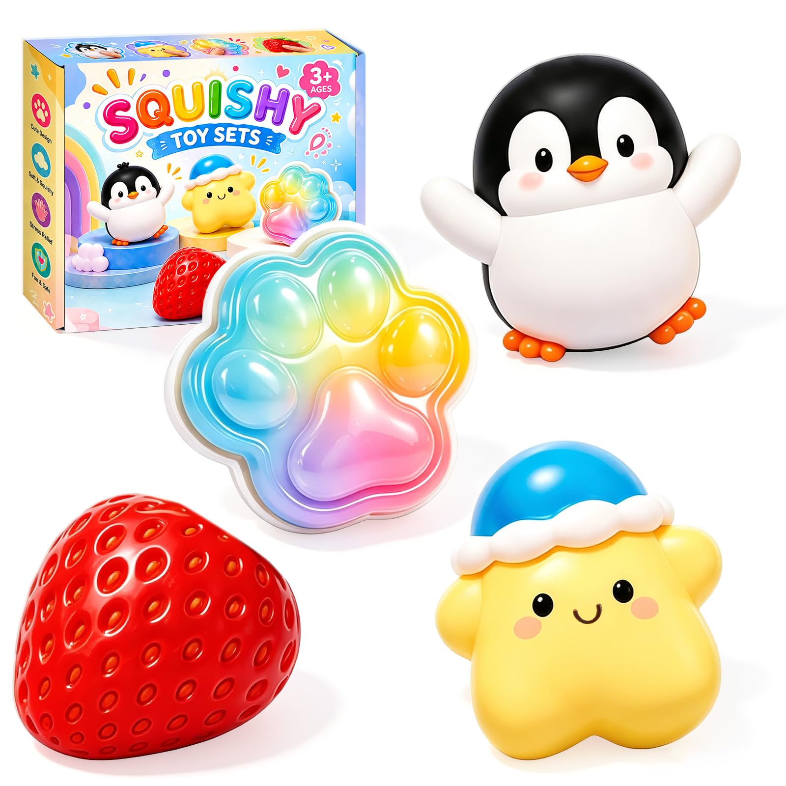 4Pcs Squishy Set, Squishy Toys Super Soft Slow Rising Squeeze Toys