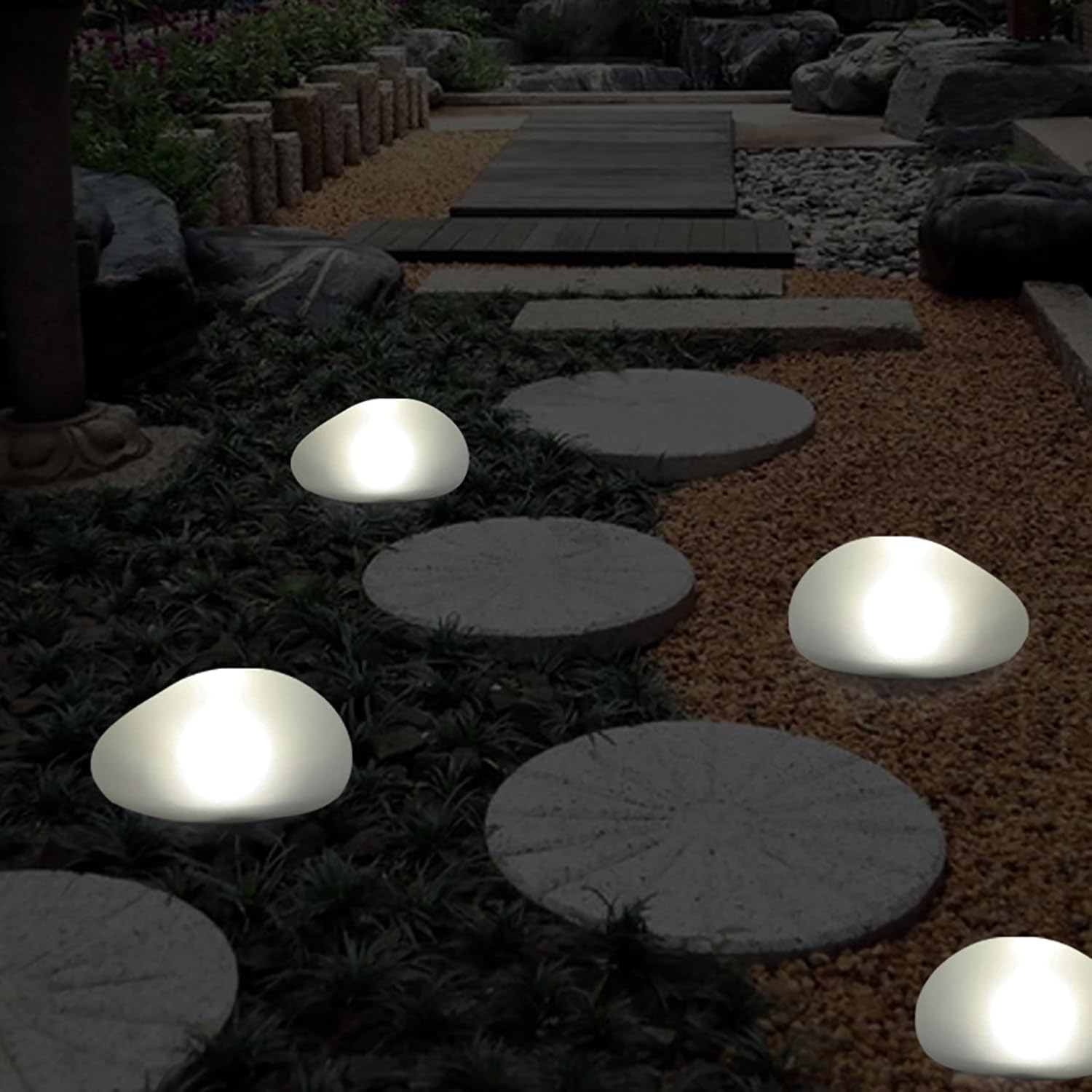 Solar Pebble Light, Waterproof Solar LED Garden Lighting Stone lamp Ground Lamp Outdoor Wall Lamp for Outdoor Landscape Yard Path Fence Lawn Tree Park Decoration Lights (White 2pcs)
