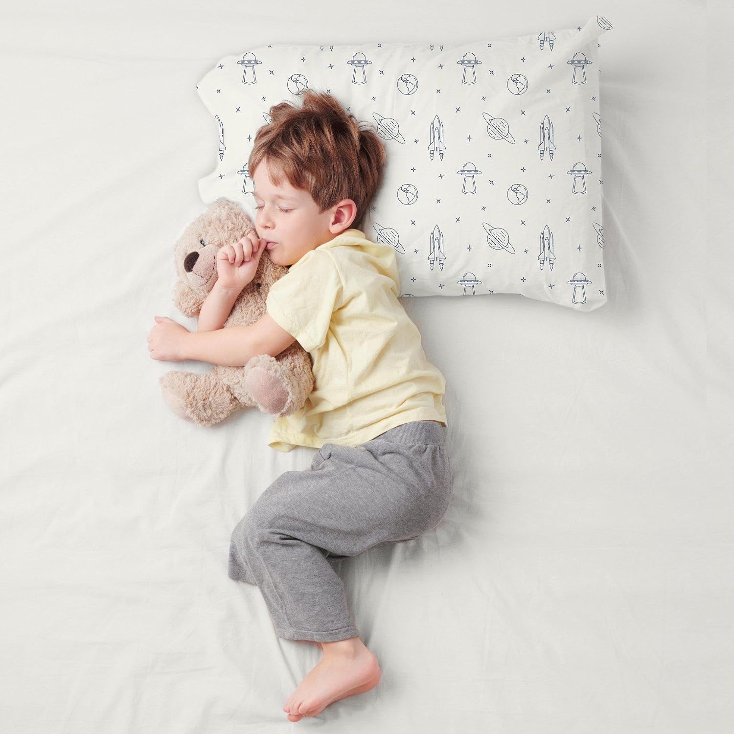 Makemake Organics Organic Toddler Pillowcase (Set of 2) GOTS Certified Organic Cotton Toddler Pillowcase 13x18 Pillows Boys Planets Rocket Outer Space Navy Blue (Astronaut, 14x19)