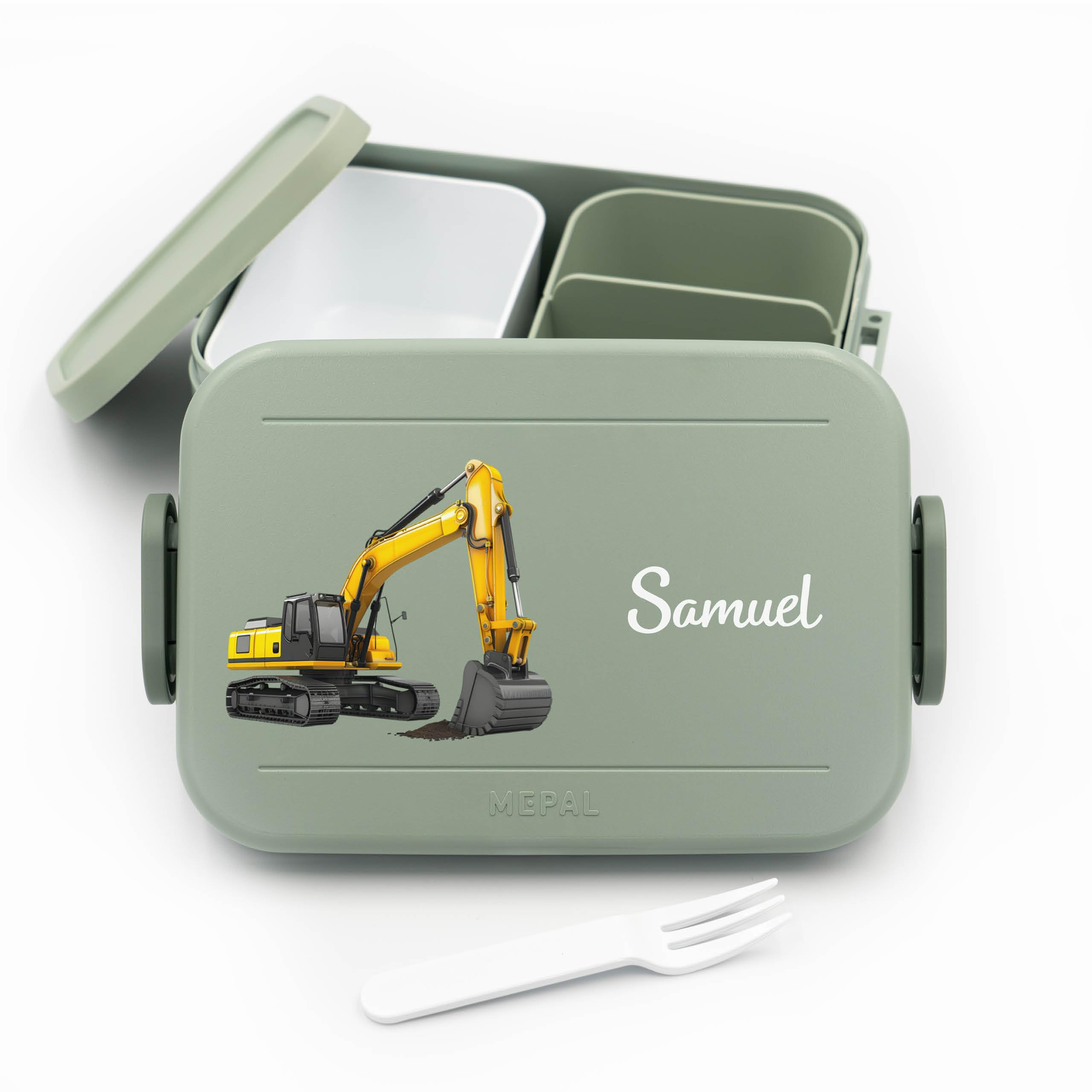 Personalisiertes Bento-Brotbox Für Kinder Mit Traktor-Motiv & Namen – Mit Trennwänden, Spülmaschinengeeignet, Inkl. Gabel