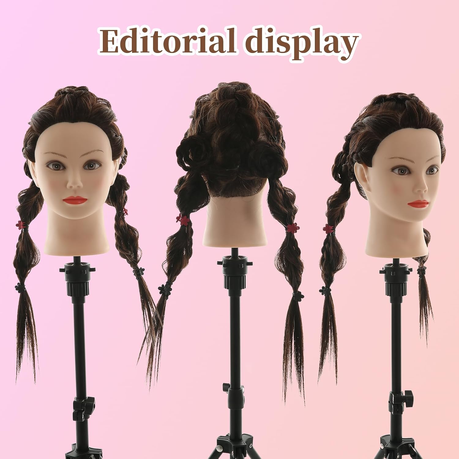 Mannequin Head 60% Human Hair 26 Inch Mannequin Head Real Hair Braiding Cosmetology Manikin Head Doll Head for Hair Styling Training with Table Clamp,Practice Set