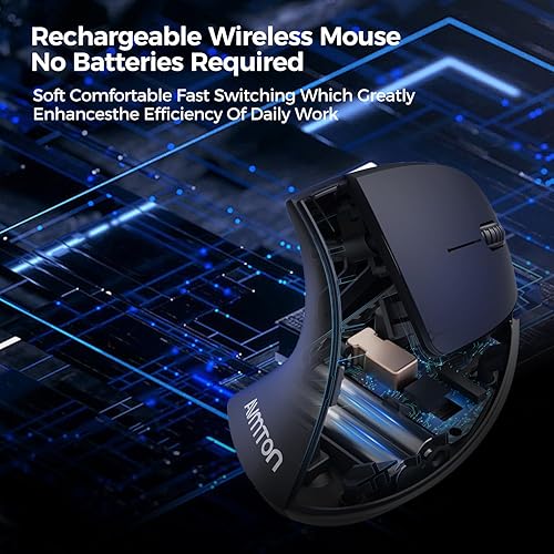 Miniatura 7 de Ratón inalámbrico vertical, mouse ergonómico, recargable 2.4G óptico túnel carpiano, 6 botones, para laptop, PC, computadora, escritorio, cuaderno,