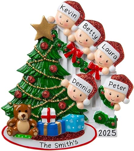 Miniatura 6 de Adorno personalizado de familia feliz con barandilla para árbol de Navidad, regalo de la mañana de Navidad - Adorno personalizado gratuito