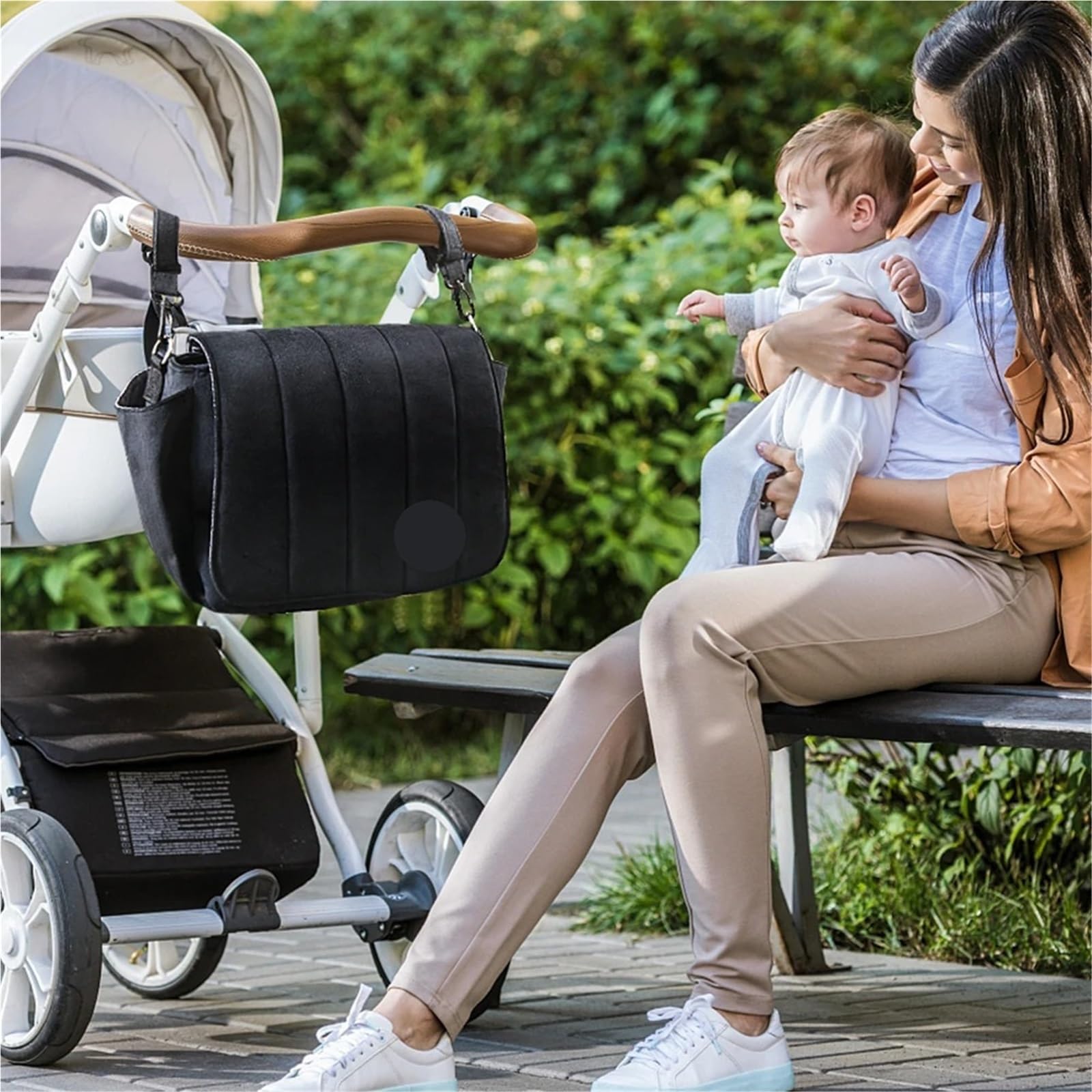 Bolso Carro Bebe Bolso Organizador de pañales for Cochecito de Pana Negro, Bolso Cruzado for mamá de Gran Capacidad, práctico y clásico