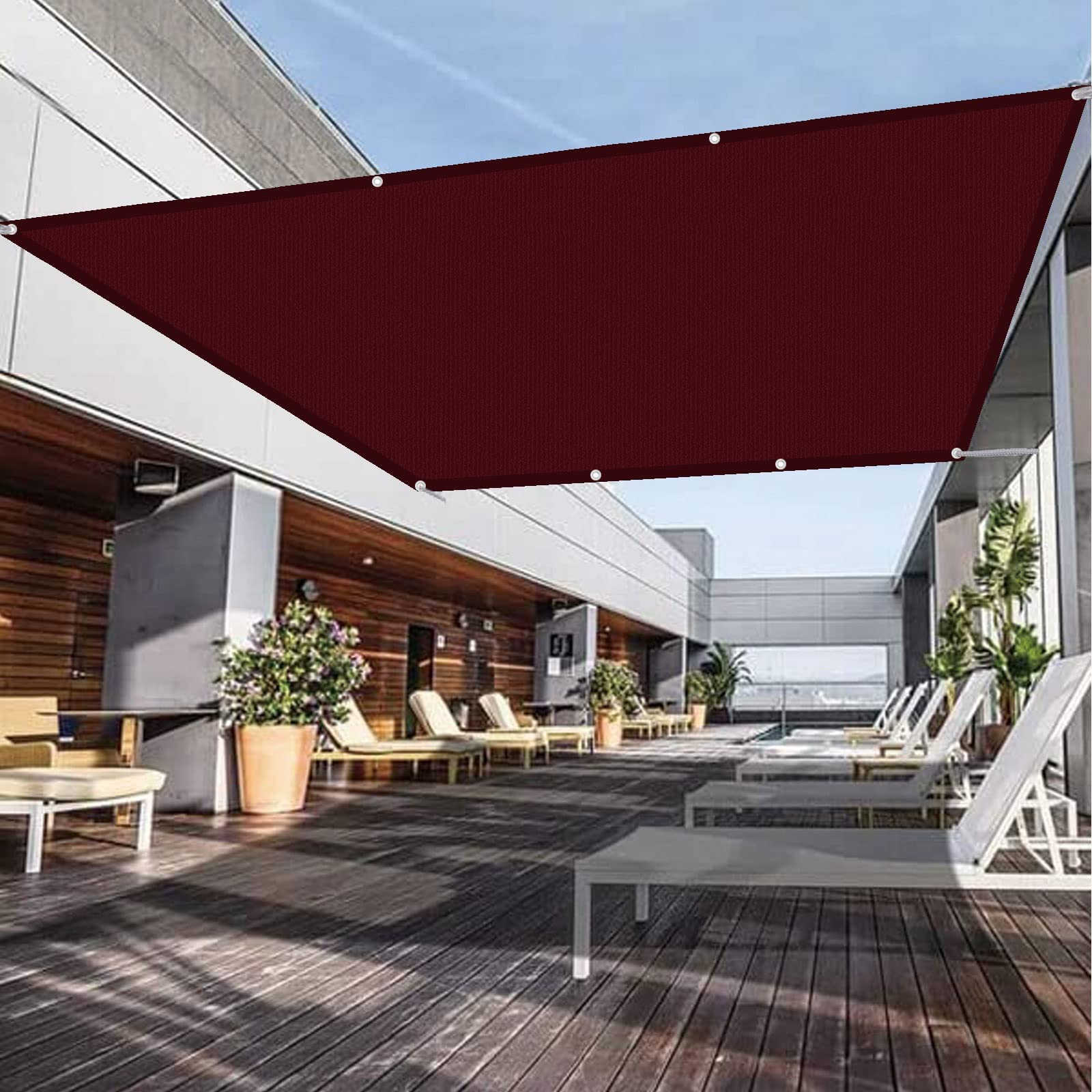 Toile ombrage imperméable 4.5x8m vin rouge avec kit fixation pour terrasse