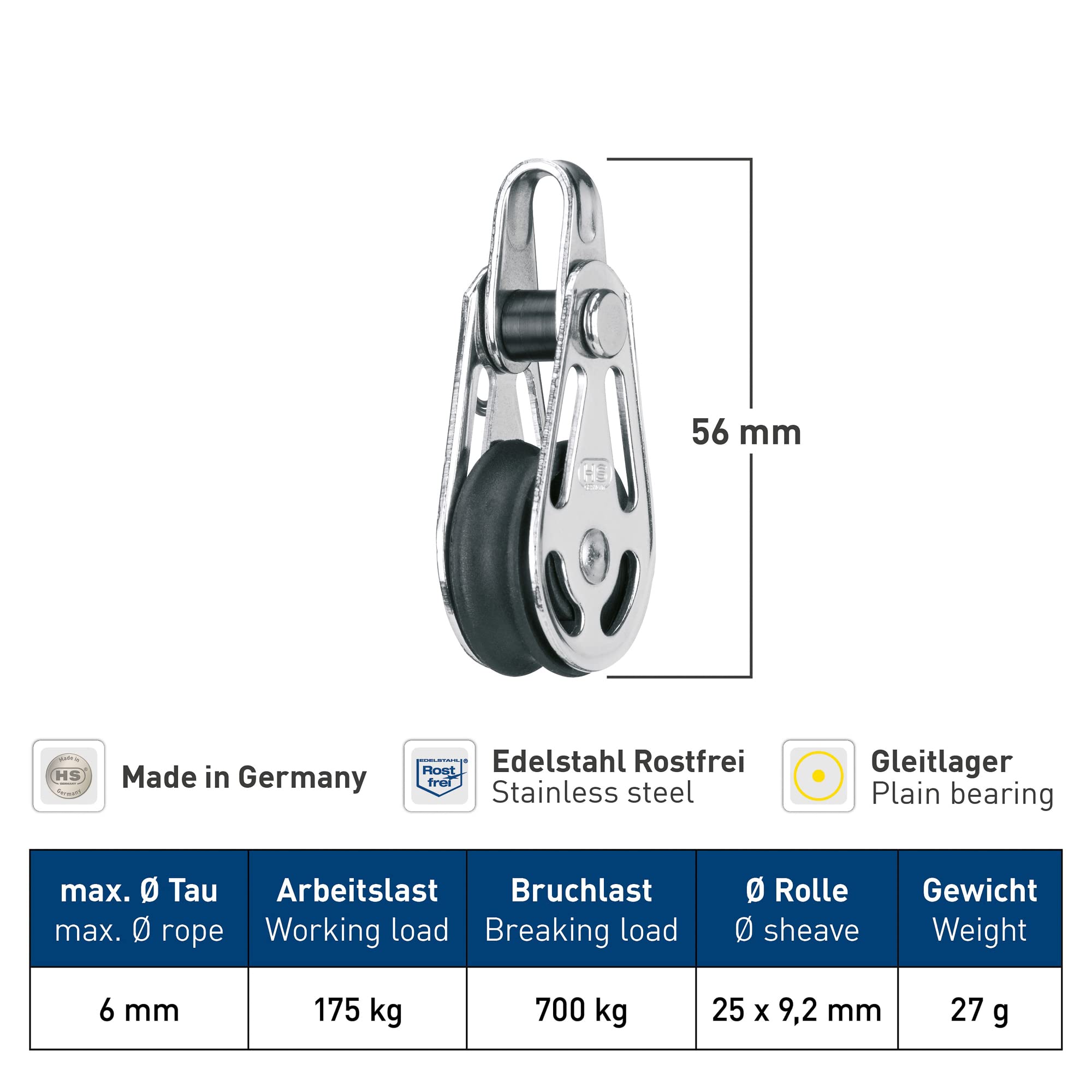 Image secondaire de Poulie à palier lisse Herm Sprenger pour cordage de 6 mm