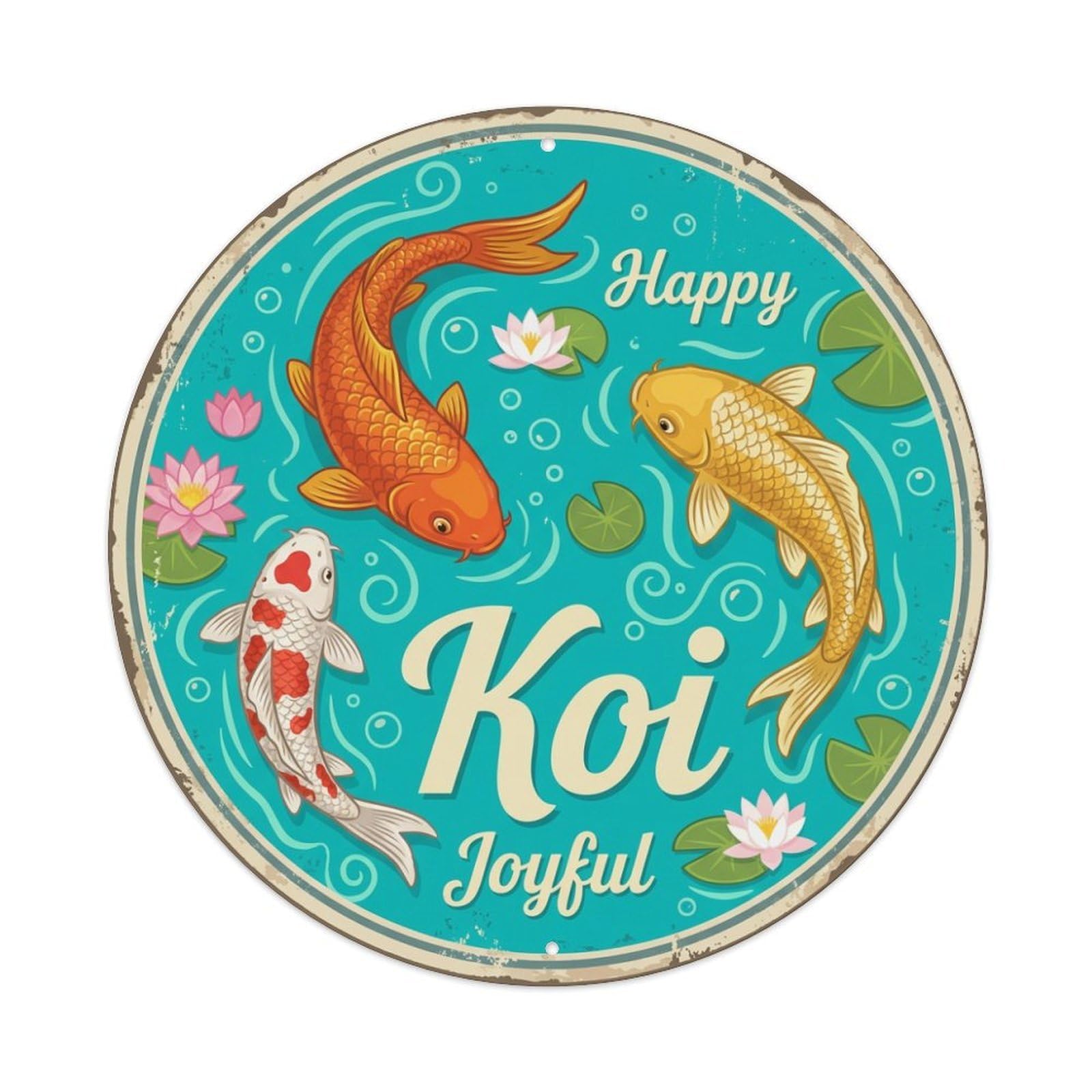 Koi Fish Happy Joyful Cheerful Waters Delighted Merry Glad Metal Tin Sign