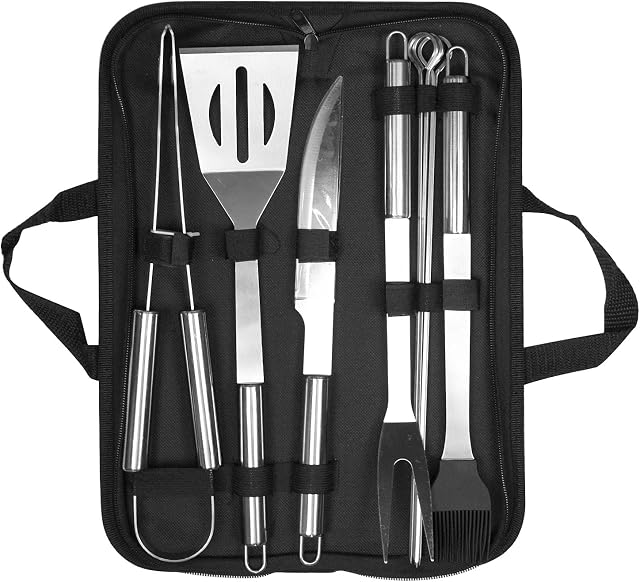 penobon BBQ Utensil Set Stainless Steel 9 Pieces Professional Barbecue Accessories Grill Tool with Bag Easy to Carry